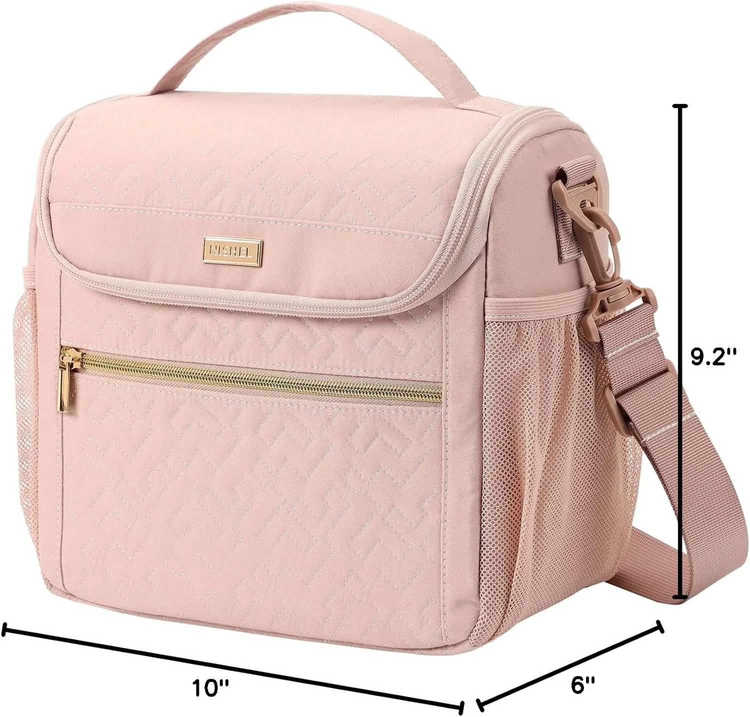NISHEL Lunch Bag for Women, Portable Insulated Meal Box with Shoulder Strap, Resuable Leakproof Cooler Case for Work, Pink