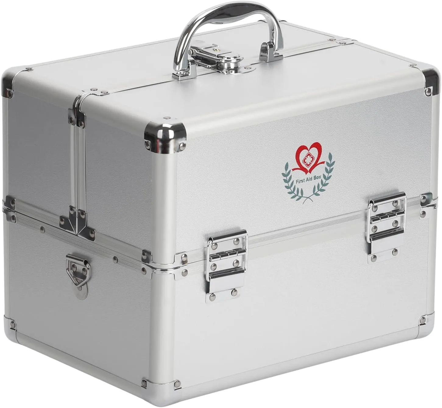 Nisorpa 3-Layer Large Locking Medicine Storage Box,Portable First Aid Storage Bin with Shoulder Strap Double Open for Home and Travel,11.81 x 8.54 x 9.45 Inches, Medicine Not Included