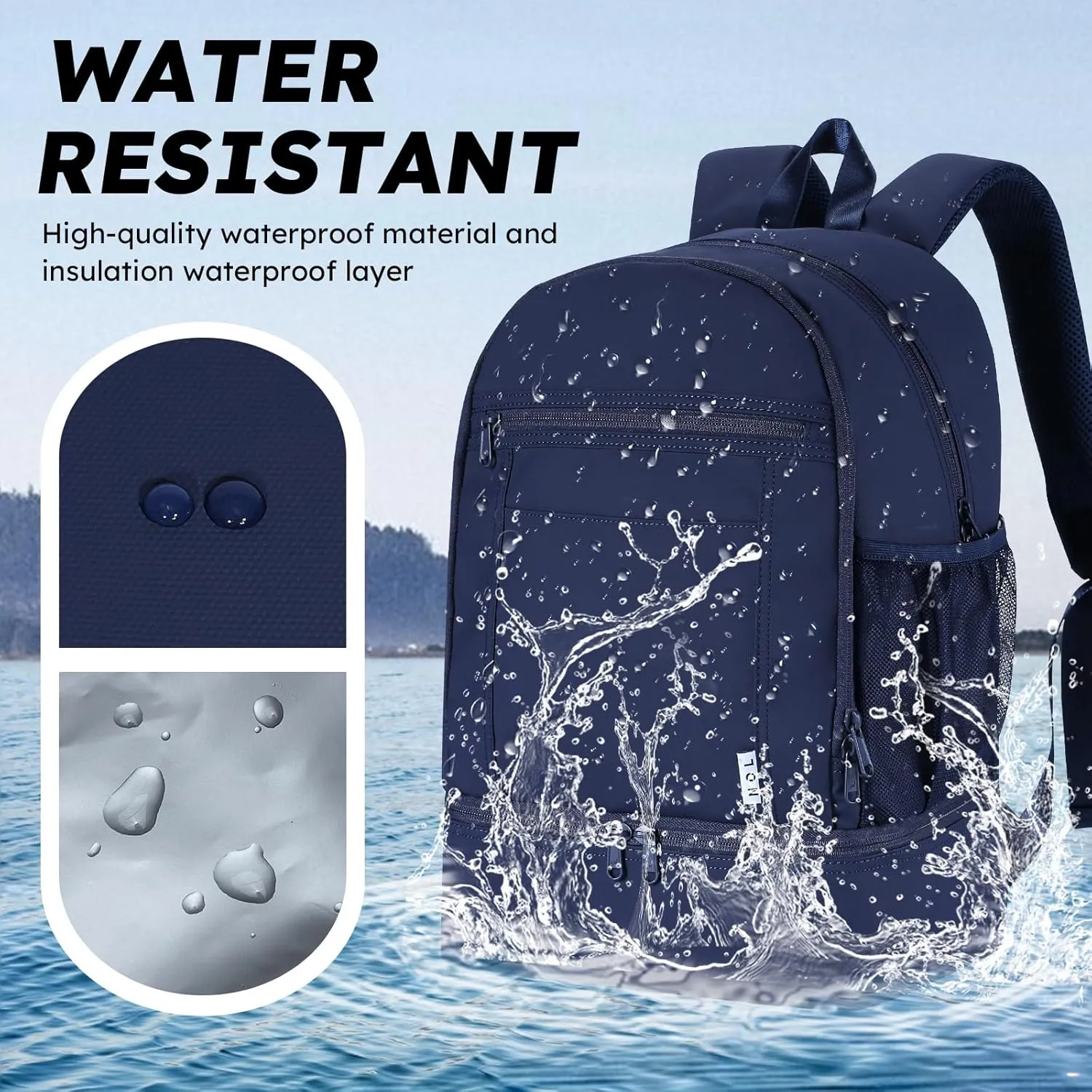 NOL Natural Organic Lifestyle Kids 2-in-1 Backpack & Insulated Lunch Bag-16 Multi-Functional Large Compartments Backpack for School & Travel, Double Deck, Water Resistant,Leak-proof,Padded-Navy blue