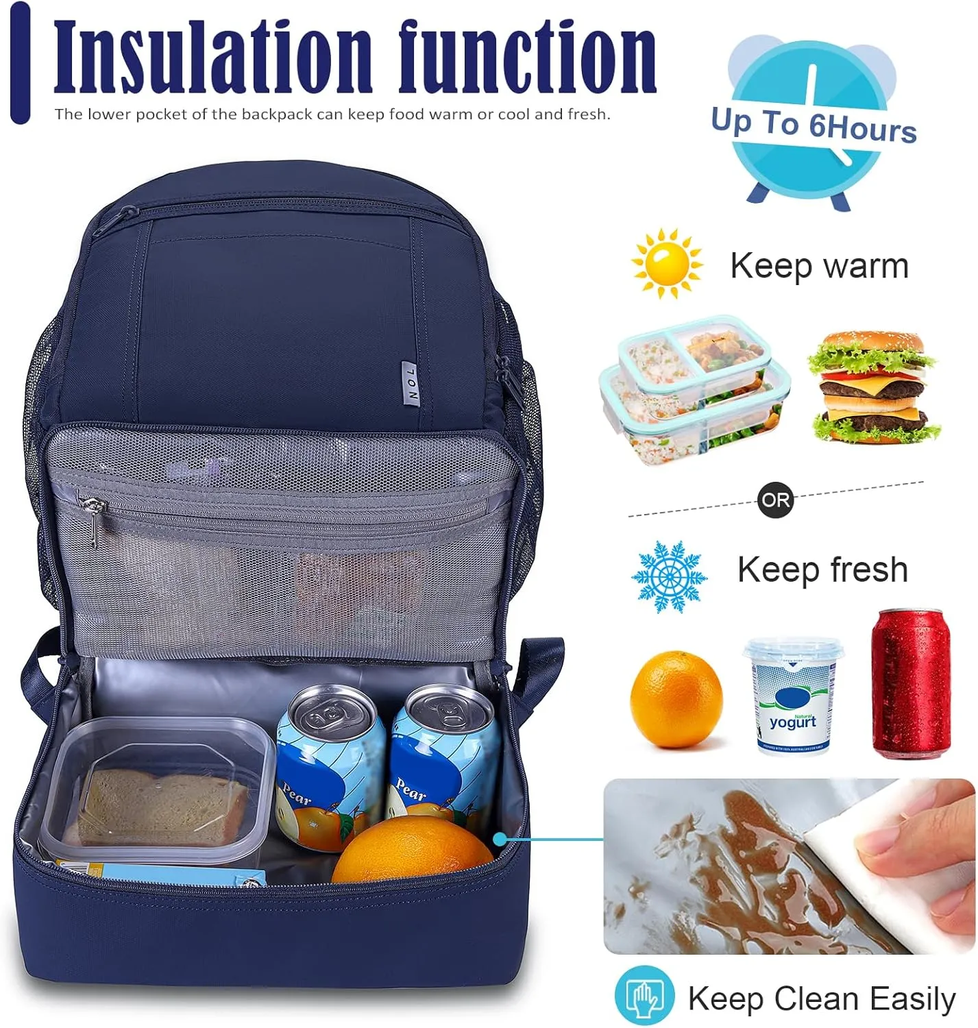 NOL Natural Organic Lifestyle Kids 2-in-1 Backpack & Insulated Lunch Bag-16 Multi-Functional Large Compartments Backpack for School & Travel, Double Deck, Water Resistant,Leak-proof,Padded-Navy blue