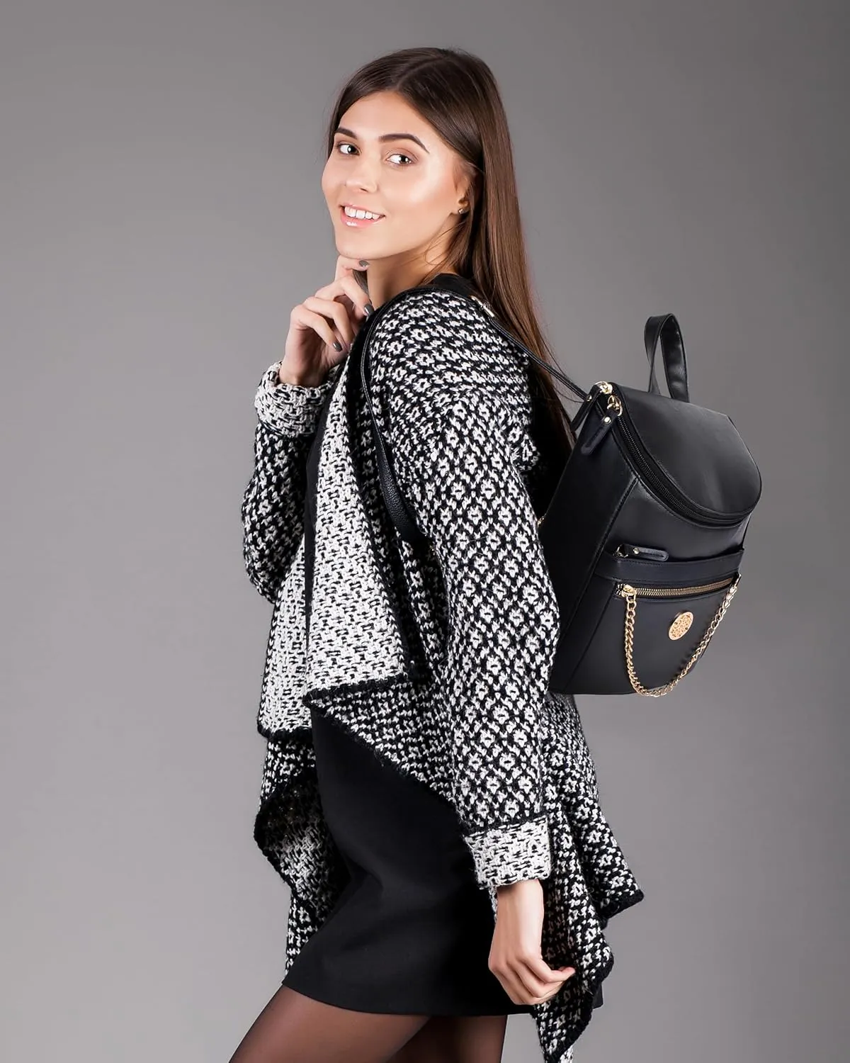 Nollia Black Leather Mini Backpack for Women | Light Travel Small Daypack with Adjustable Strap | Black Backpack Purse