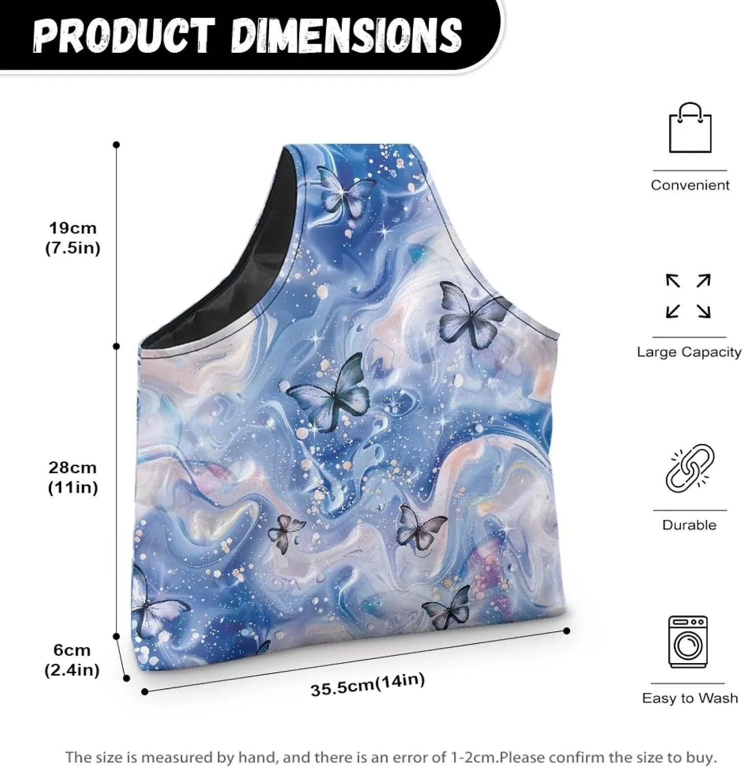 Noprintge Yarn Bag, Canvas Embroidery Carrying Bag,Butterfly Portable Needlework Tool Storage Bag for Sewing Tools and Accessories Waterproof Shopping Handbag with Front Zipper Pocket