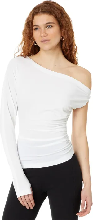 Norma Kamali Women's One Sleeve Drop Shoulder Side Drape Top