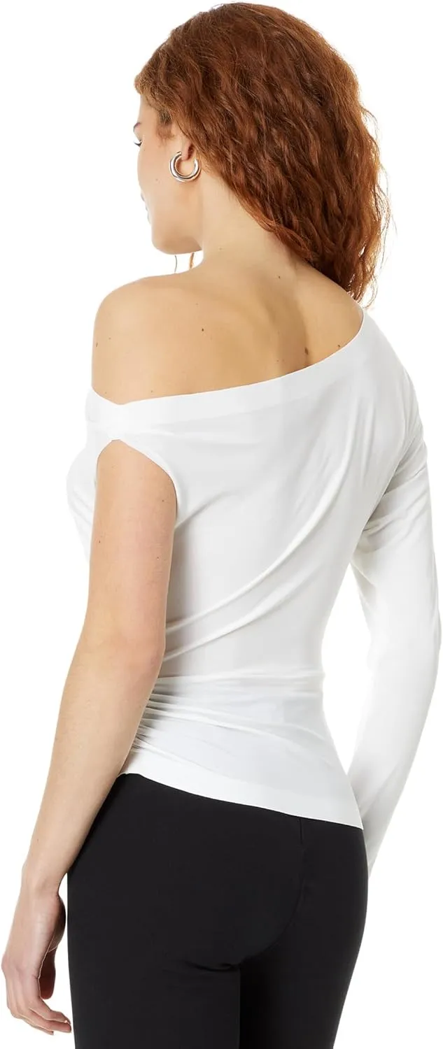 Norma Kamali Women's One Sleeve Drop Shoulder Side Drape Top