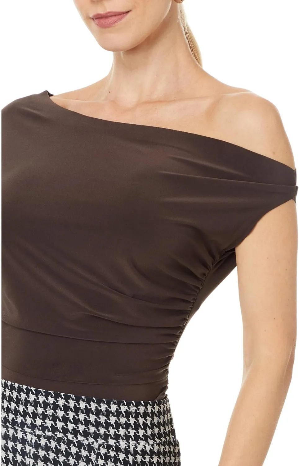 Norma Kamali Women's One Sleeve Drop Shoulder Side Drape Top