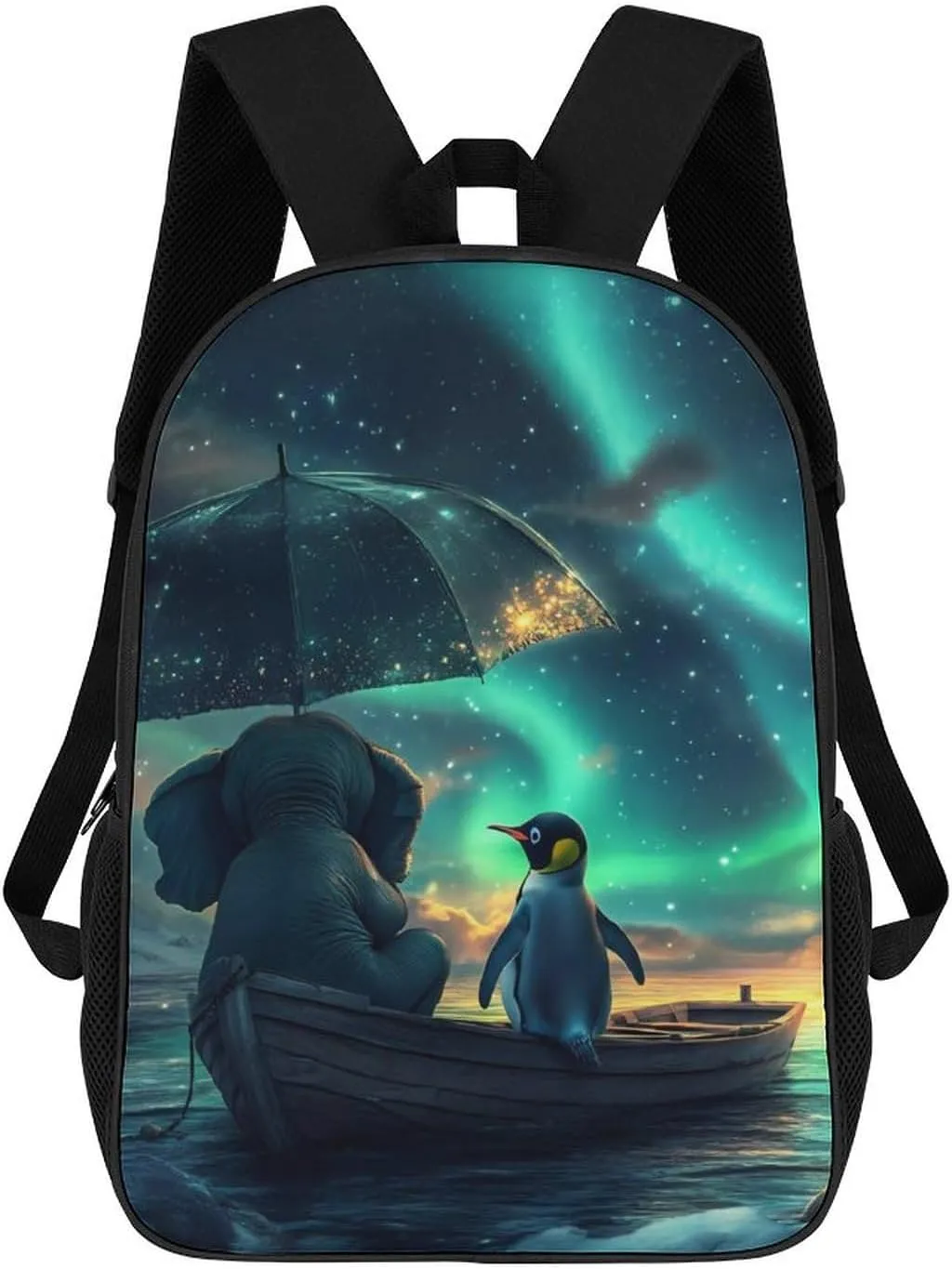 Northern Lights Elephant Penguin on Boat Laptop Backpack for Men Women 17 Inch Shoulder Bag Travel Daypack