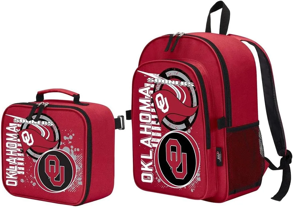 NORTHWEST Licensed NCAA Accelerator Combo includes Backpack and Lunch Bag (Oklahoma Sooners)