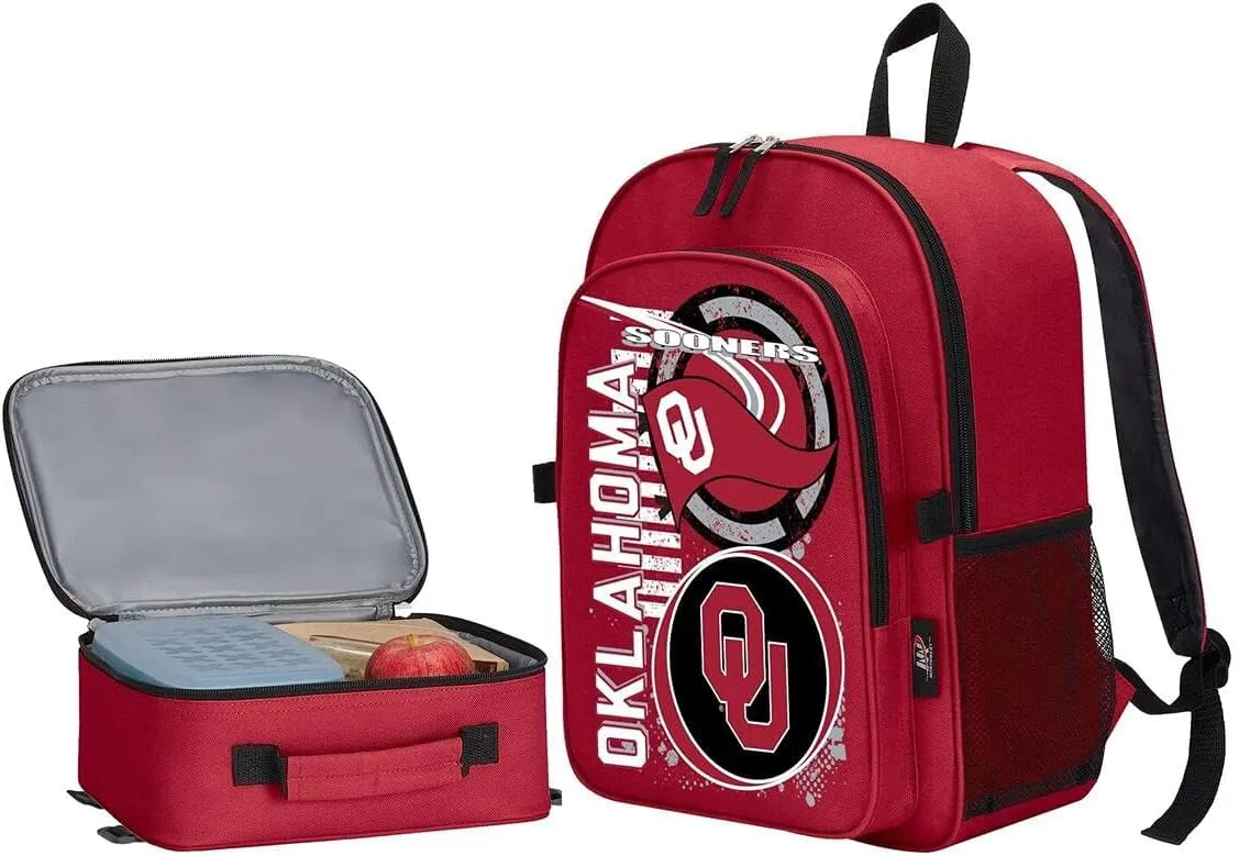 NORTHWEST Licensed NCAA Accelerator Combo includes Backpack and Lunch Bag (Oklahoma Sooners)