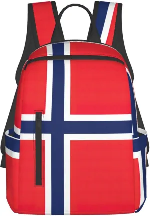 Norwegian flag Lightweight Backpack DAY BACKPACK with Front Zipper Pockets & Side Patch Bags. Unisex BACKPACKS