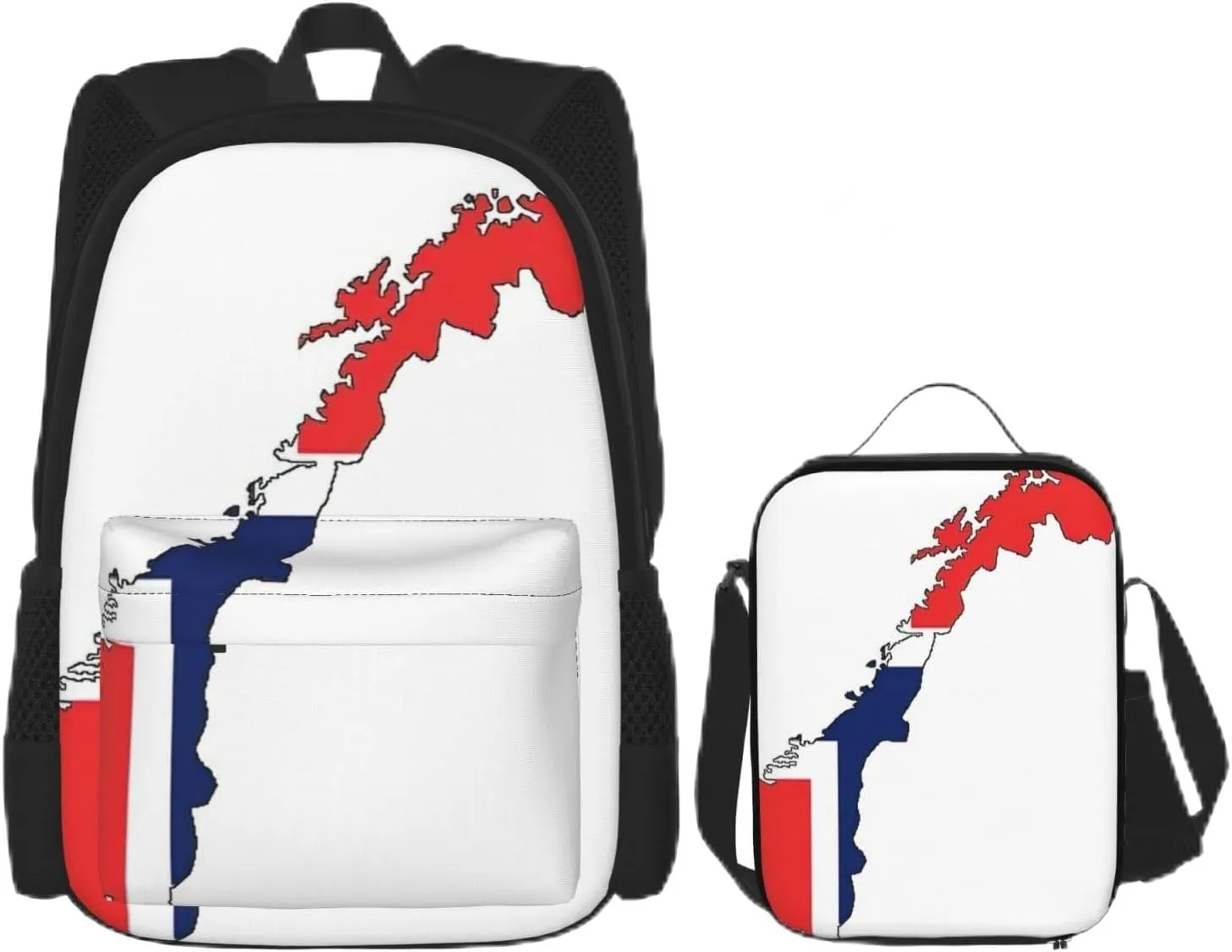Norwegian Flag Map Print Travel Backpack Set,Stylish 600d Oxford Fabric,Insulated Lunch Bag,And Cosmetic Pouch