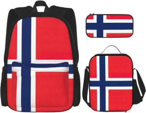 Norwegian Flag Print Practicality Bag Casual Fashion Backpack Lunch Bag Pencil Case Camping Gear Bag
