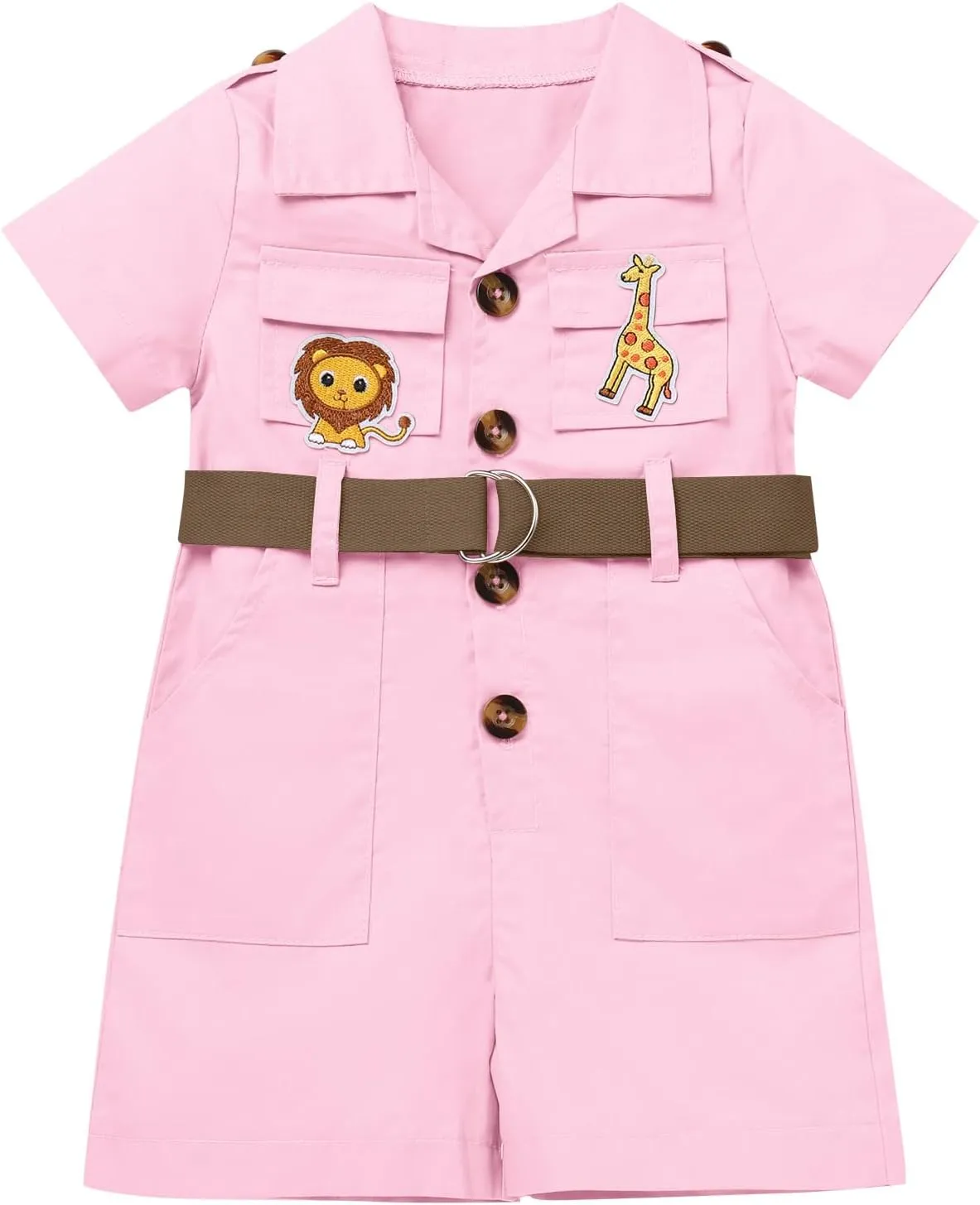 OBEEII Toddler Baby Safari Outfit Short Sleeve Jumpsuit   Hat Explorer Set Wild One Birthday Cake Smash Photoshoot