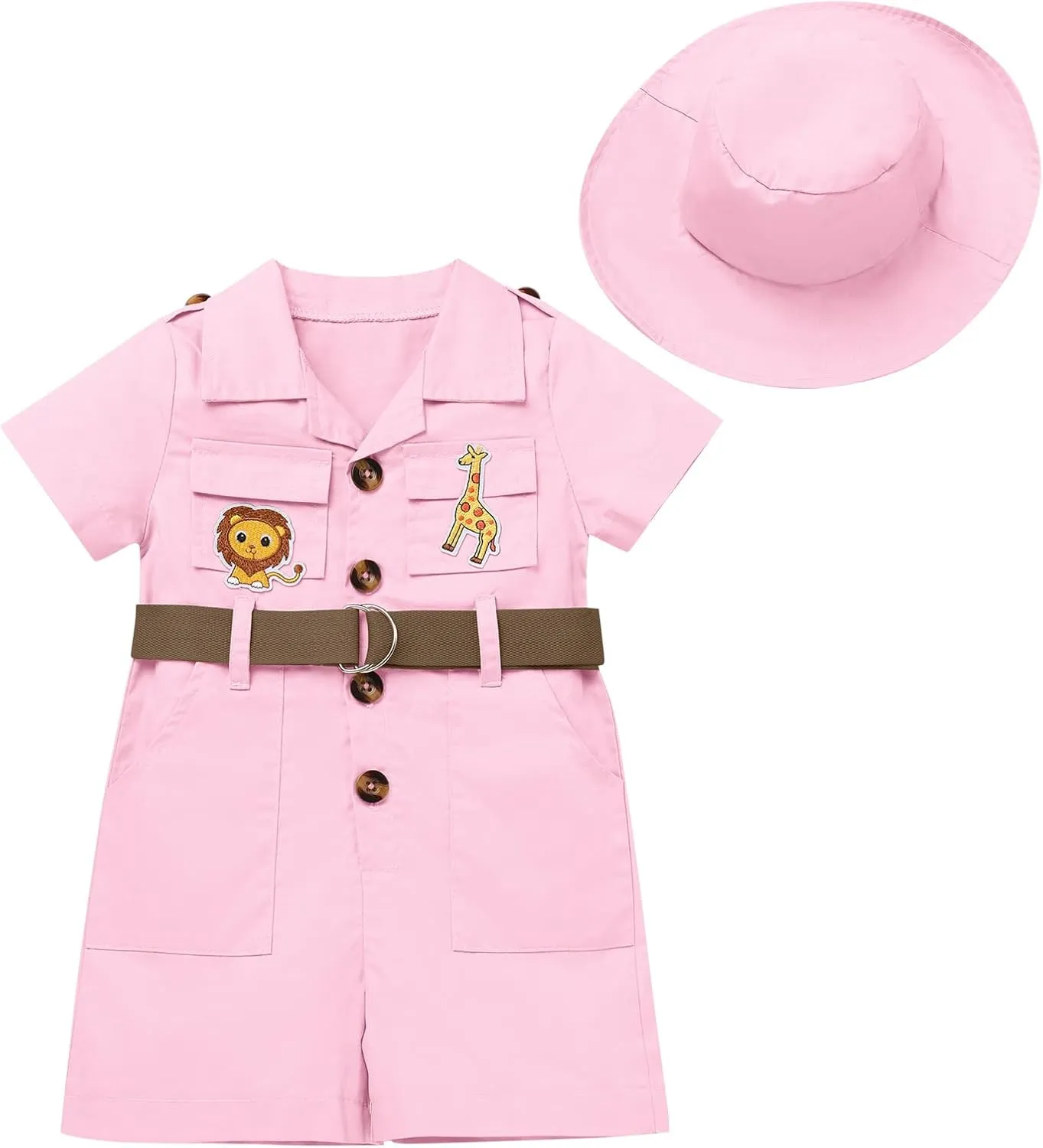 OBEEII Toddler Baby Safari Outfit Short Sleeve Jumpsuit   Hat Explorer Set Wild One Birthday Cake Smash Photoshoot
