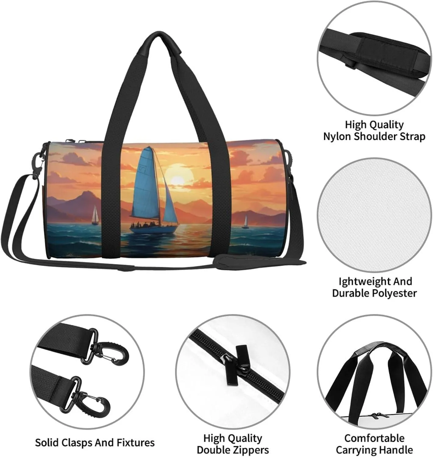 Ocean Sailing Printed Travel Bag,Round Personal Item Storage bag,Foldie Duffel Bag for Traveling Vacation,Fitness,Sports