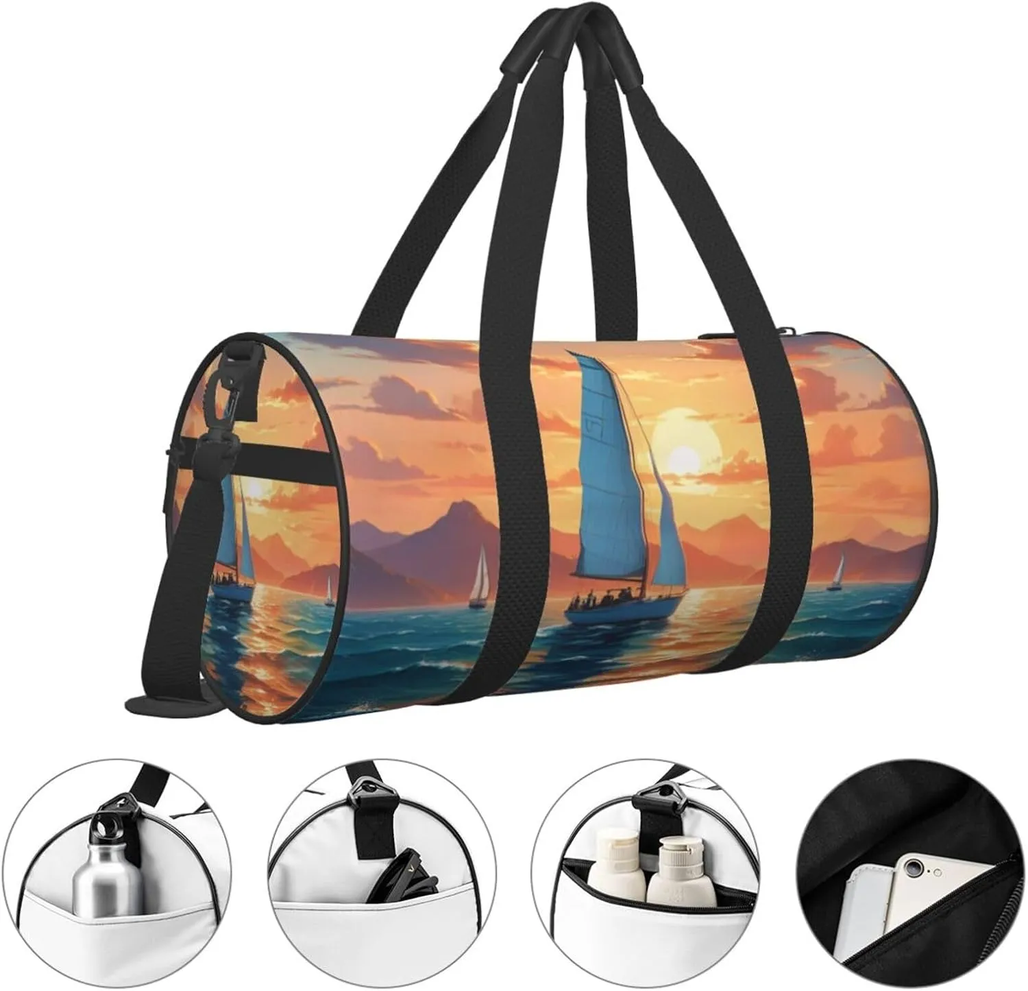 Ocean Sailing Printed Travel Bag,Round Personal Item Storage bag,Foldie Duffel Bag for Traveling Vacation,Fitness,Sports