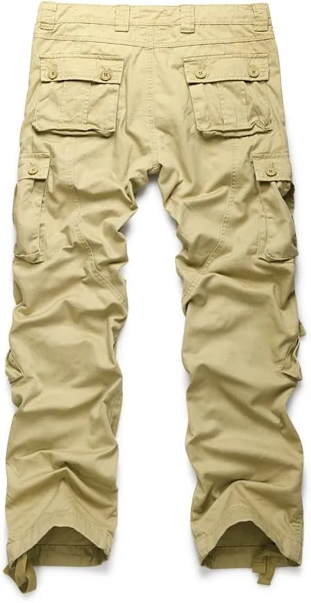 OCHENTA Men's Cotton Casual Cargo Work Pants Baggy Camo Tactical Combat Trousers with 8 Pockets (No Belt)