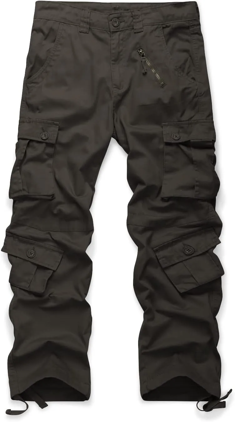 OCHENTA Men's Cotton Casual Cargo Work Pants Baggy Camo Tactical Combat Trousers with 8 Pockets (No Belt)