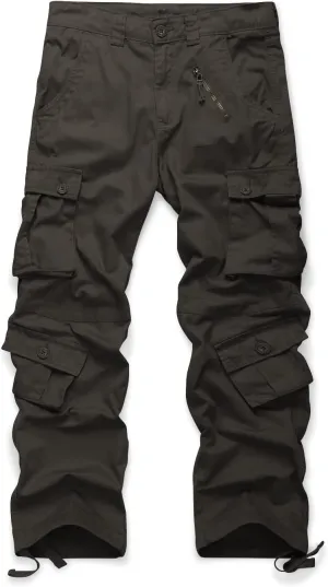 OCHENTA Men's Cotton Casual Cargo Work Pants Baggy Camo Tactical Combat Trousers with 8 Pockets (No Belt)