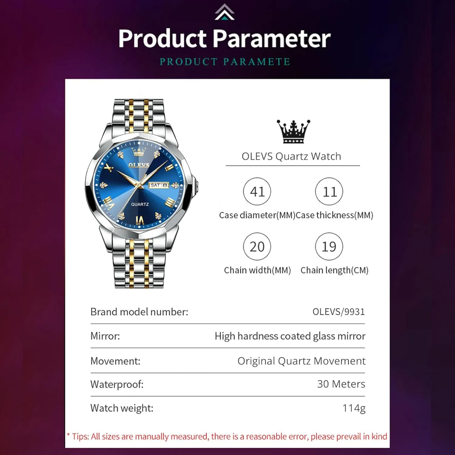 OLEVS Mens Watches Large Face Watch for Men Casual Stainless Steel Diamond Analog Quartz Waterproof Date Dress Men's Wrist Watch…