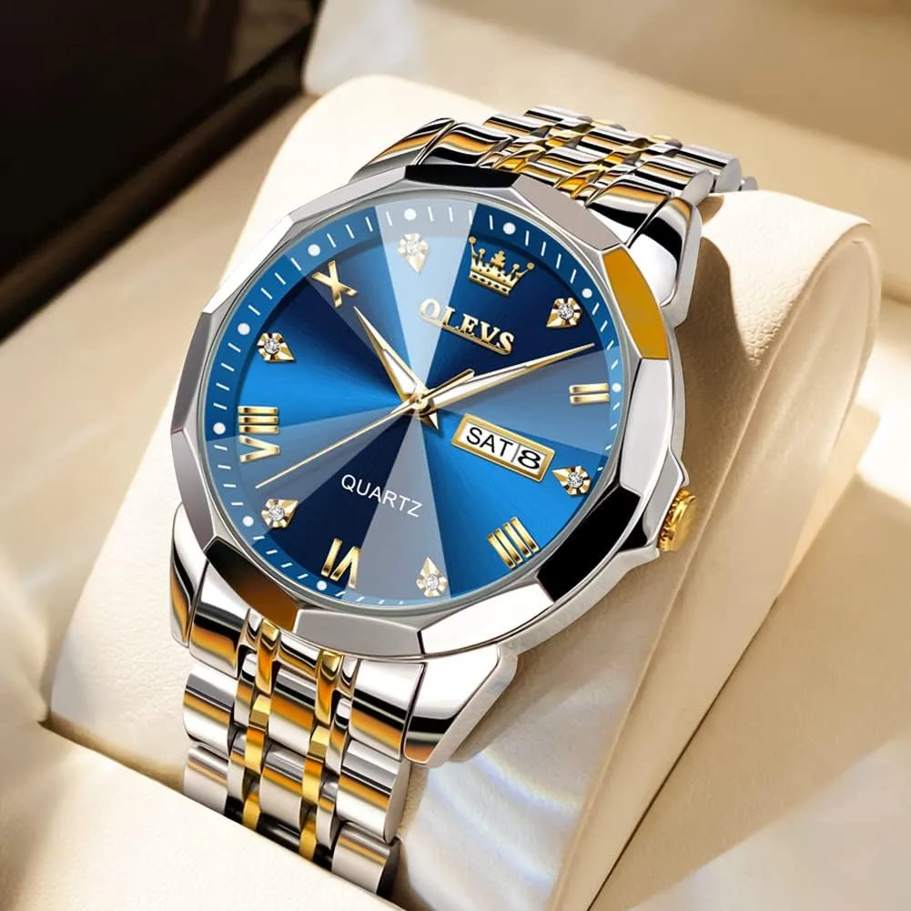 OLEVS Mens Watches Large Face Watch for Men Casual Stainless Steel Diamond Analog Quartz Waterproof Date Dress Men's Wrist Watch…