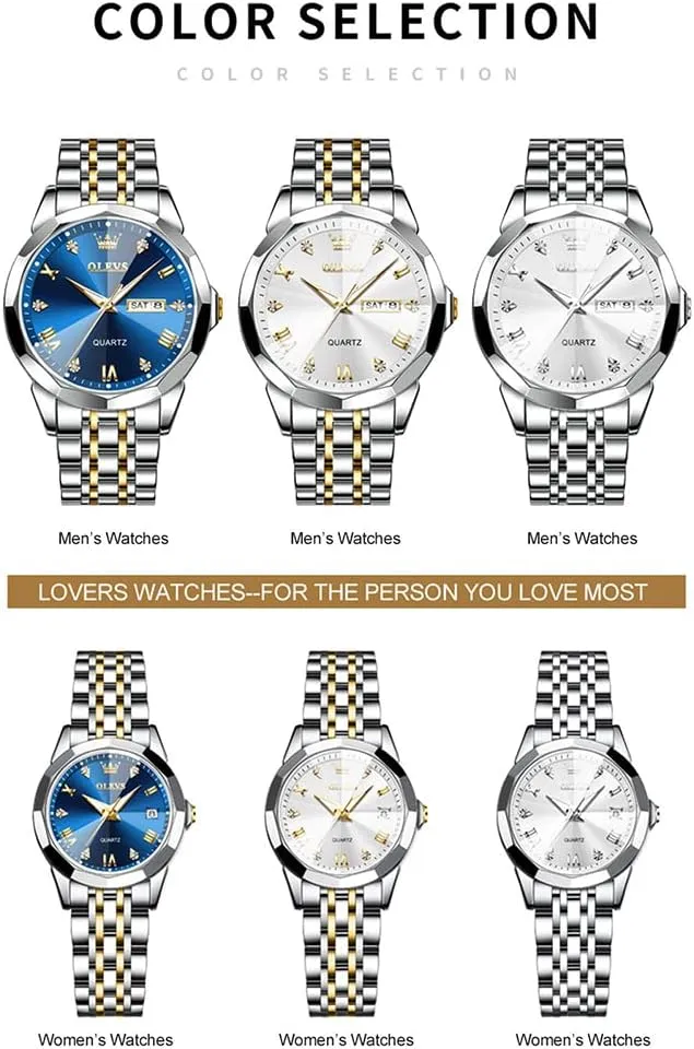 OLEVS Mens Watches Large Face Watch for Men Casual Stainless Steel Diamond Analog Quartz Waterproof Date Dress Men's Wrist Watch…
