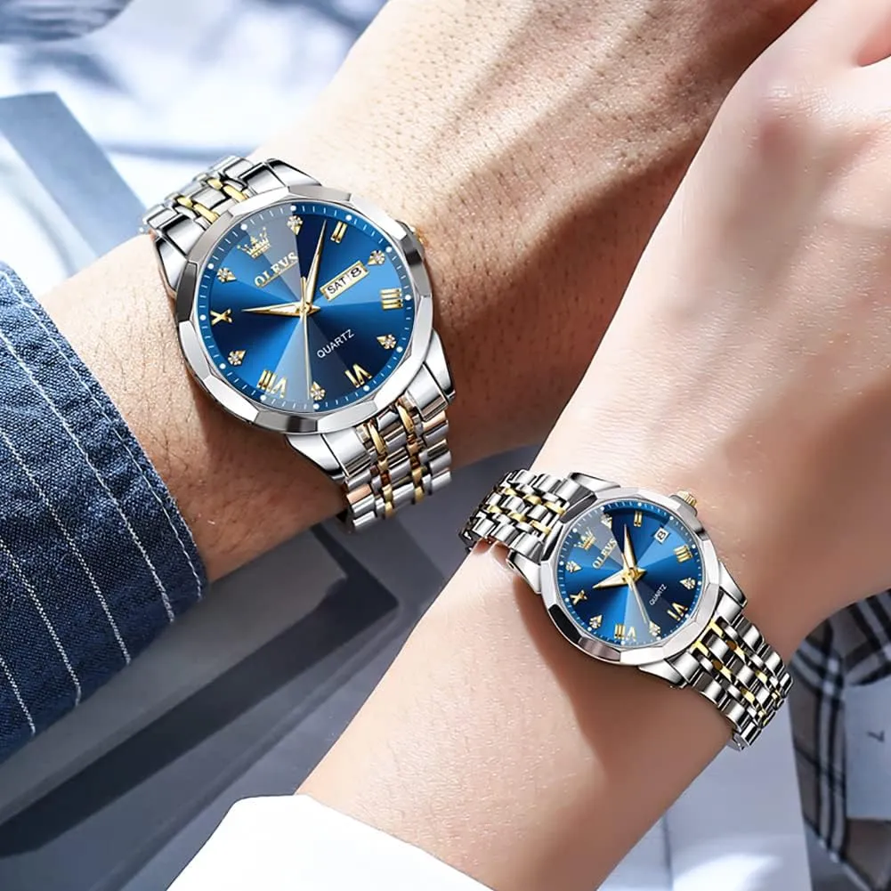 OLEVS Mens Watches Large Face Watch for Men Casual Stainless Steel Diamond Analog Quartz Waterproof Date Dress Men's Wrist Watch…