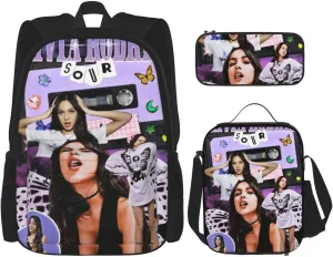 Olivia Songwriter Actress Rodrigo Backpack 3 Pieces Set With Lunch Bag And Pencil Case Combination for Work/Sport/Picnic Simple Laptop Backpack Travel Daypack Stationery Bag