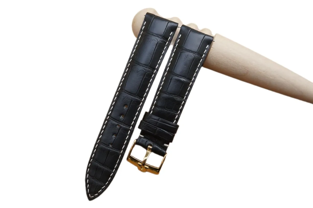 Omega Leather Watch Strap with Buckle Use Black Alligator Leather Strap 20mm, 21mm - Handmade by Dohale