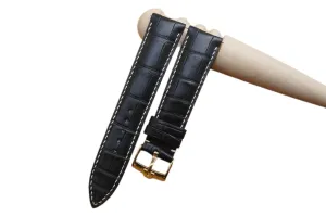 Omega Leather Watch Strap with Buckle Use Black Alligator Leather Strap 20mm, 21mm - Handmade by Dohale