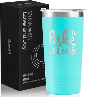 Onebttl Lake House Gifts, Lake Life Gifts for Women/Men, 20oz Insulated Tumbler, Perfect for Boat Owner/Lake Lovers - Lake Time (Teal)