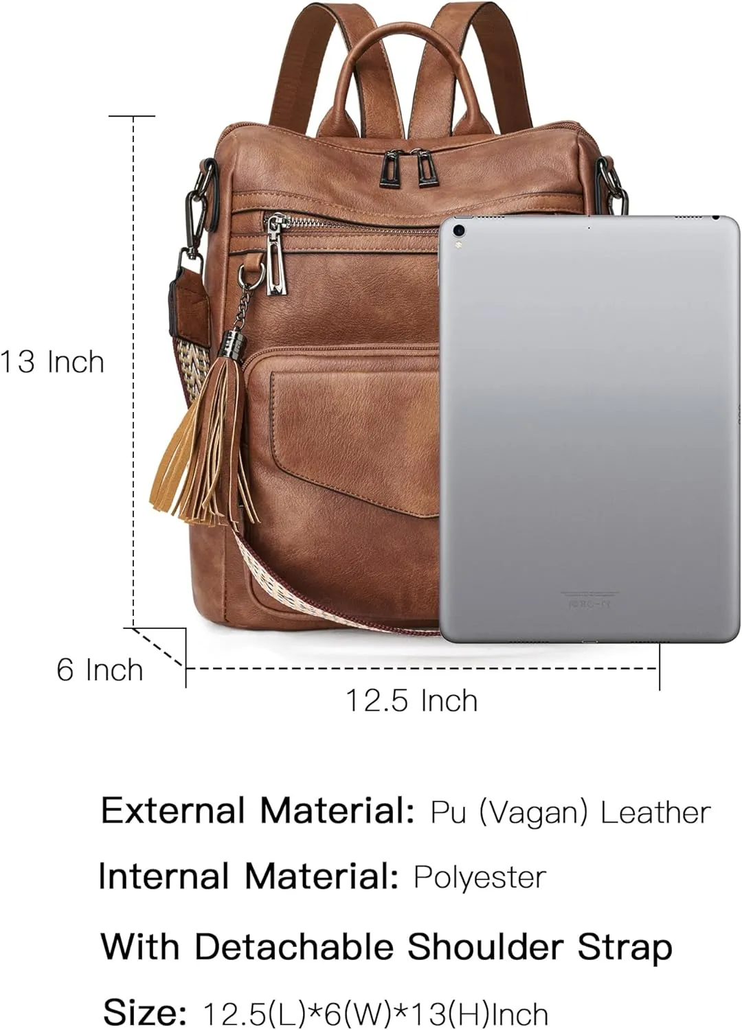 OPAGE Backpack Purse for Women Leather Anti-theft Fashion Designer Travel Backpack Ladies Shoulder Bags With Wristlet-Brown