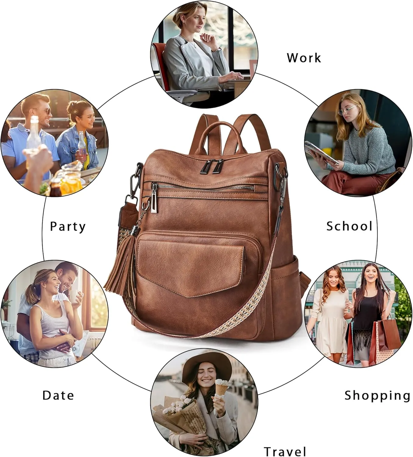 OPAGE Backpack Purse for Women Leather Anti-theft Fashion Designer Travel Backpack Ladies Shoulder Bags With Wristlet-Brown
