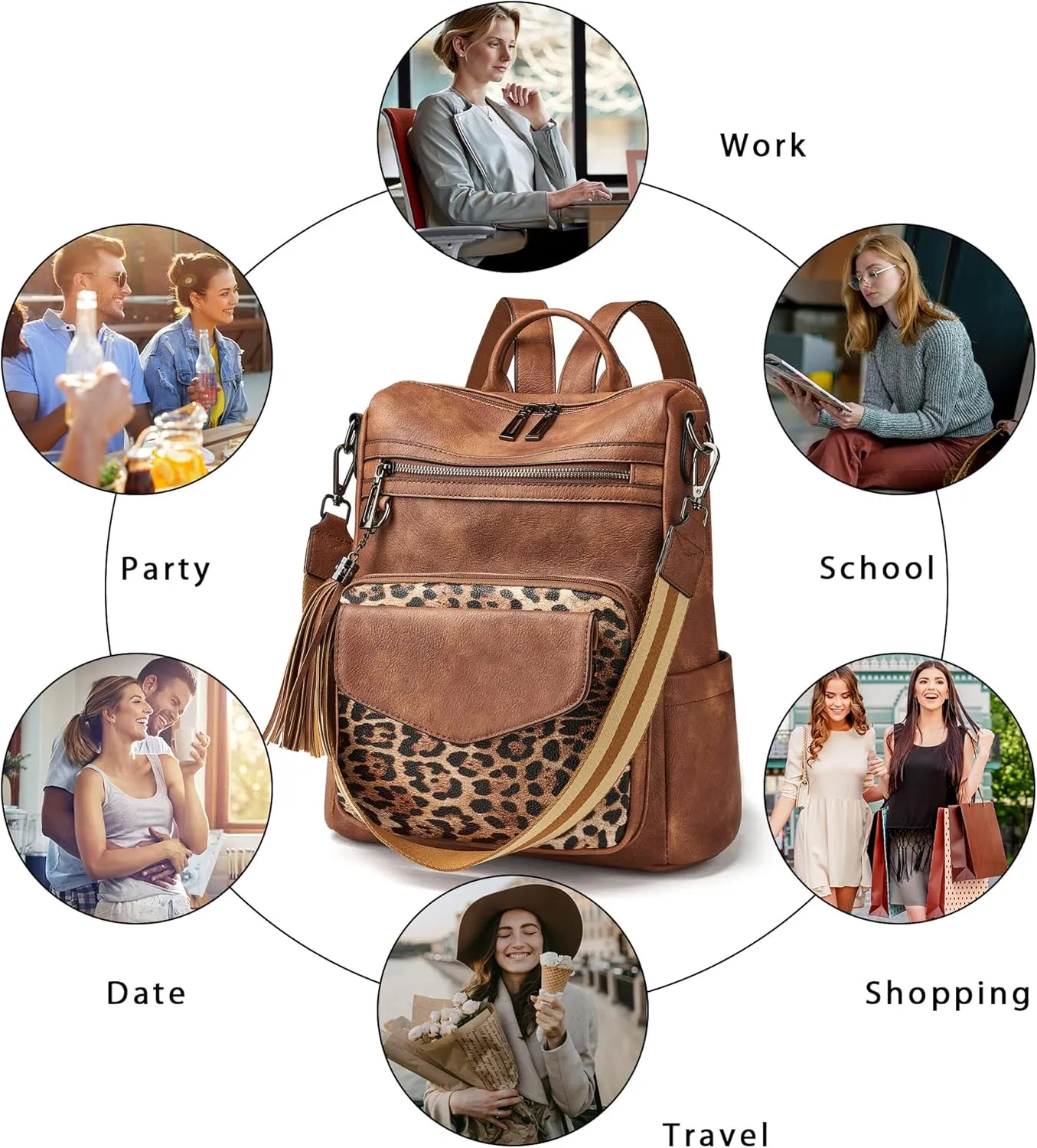 OPAGE Backpack Purse for Women Leather Anti-theft Fashion Designer Travel Backpack Ladies Shoulder Bags With Wristlet