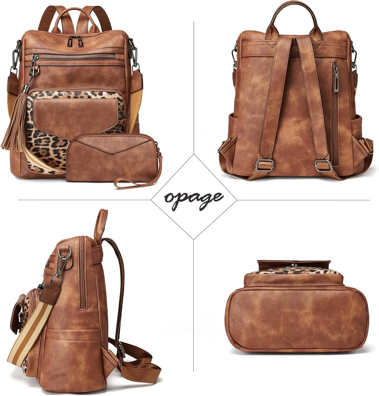 OPAGE Backpack Purse for Women Leather Anti-theft Fashion Designer Travel Backpack Ladies Shoulder Bags With Wristlet