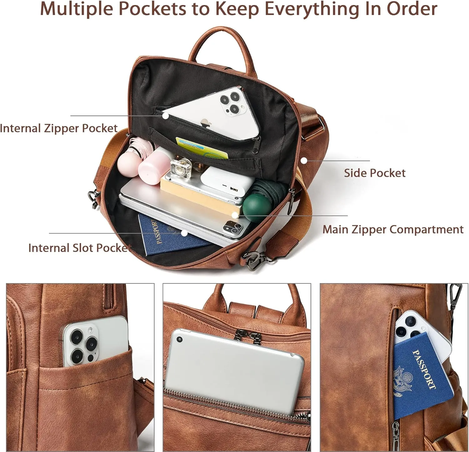 OPAGE Backpack Purse for Women Leather Anti-theft Fashion Designer Travel Backpack Ladies Shoulder Bags With Wristlet