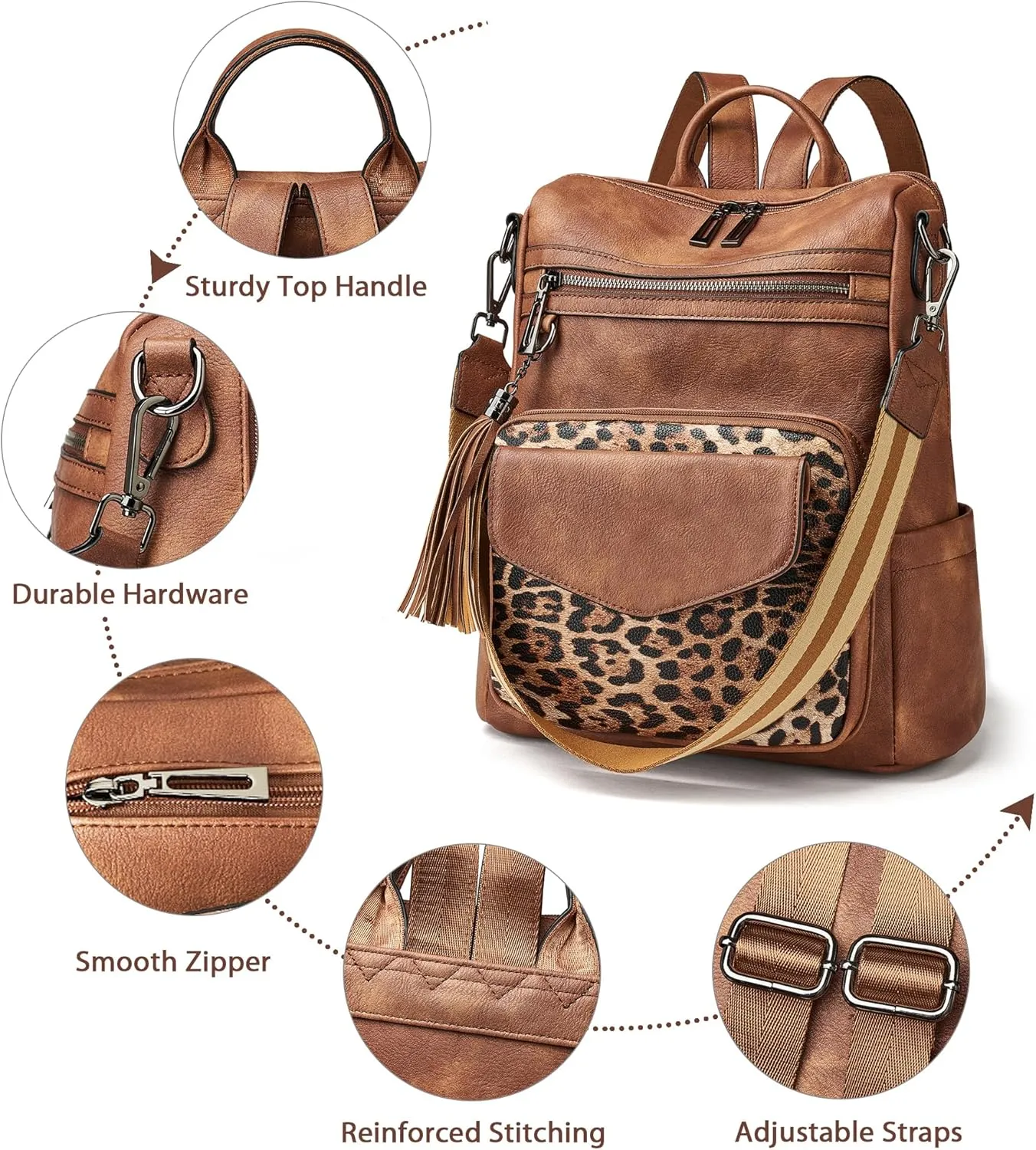 OPAGE Backpack Purse for Women Leather Anti-theft Fashion Designer Travel Backpack Ladies Shoulder Bags With Wristlet