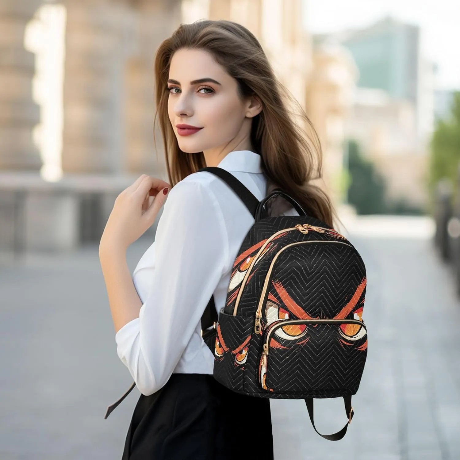 Orange Anger Eyes Small Backpack for Women Fashion Backpack Purse Lightweight Casual Daypack Back Pack Travel Bag, S