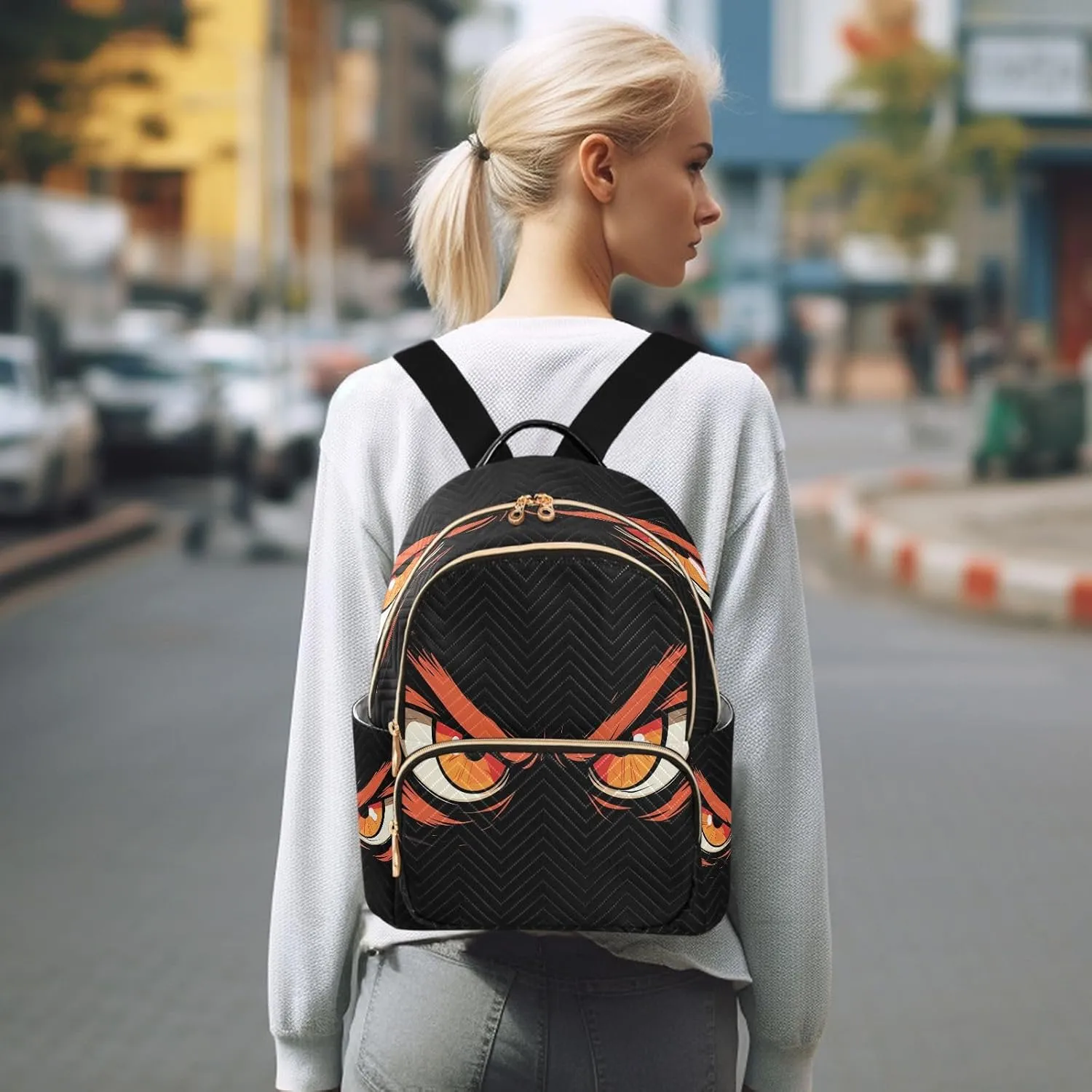 Orange Anger Eyes Small Backpack for Women Fashion Backpack Purse Lightweight Casual Daypack Back Pack Travel Bag, S