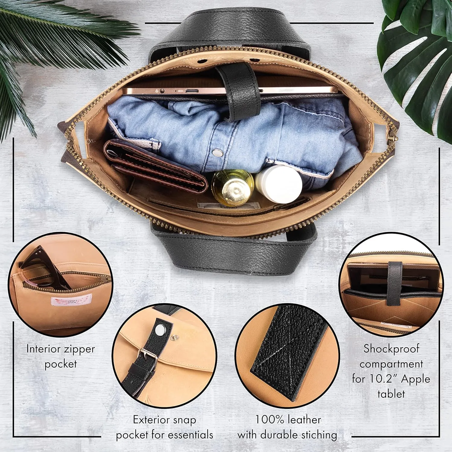 ORNA'S LEATHER ART | Mini SWAN Everyday leather backpack for Women. Practical, Stylish and Spacious Women’s Bag. Real Leather in A Chic Backpack And Contemporary Design (Sand)