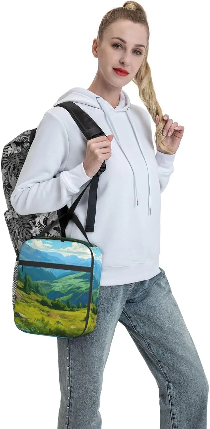 OSAM SPACE Insulated Lunch Bag for Adults Reusable Lunch Box Portable Cooler Tote Bag Large Lunch Container for Work Picnic (Grassland Forest)