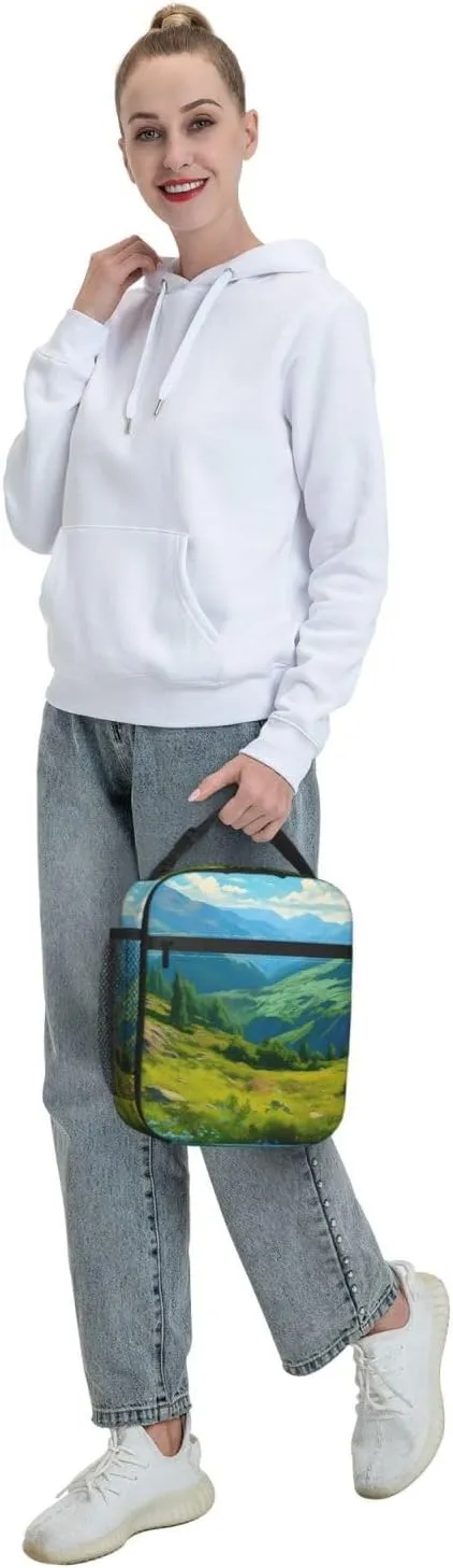 OSAM SPACE Insulated Lunch Bag for Adults Reusable Lunch Box Portable Cooler Tote Bag Large Lunch Container for Work Picnic (Grassland Forest)