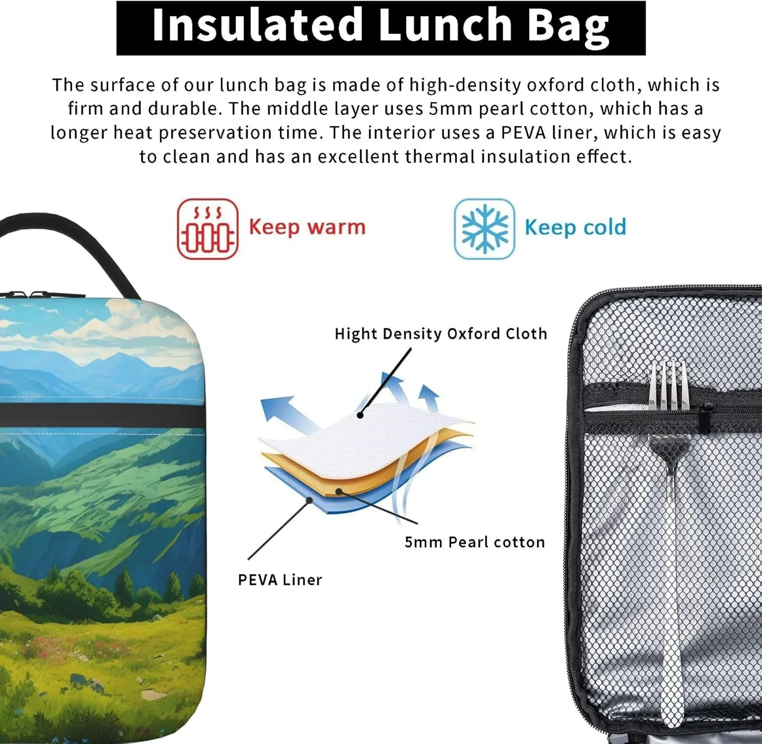 OSAM SPACE Insulated Lunch Bag for Adults Reusable Lunch Box Portable Cooler Tote Bag Large Lunch Container for Work Picnic (Grassland Forest)