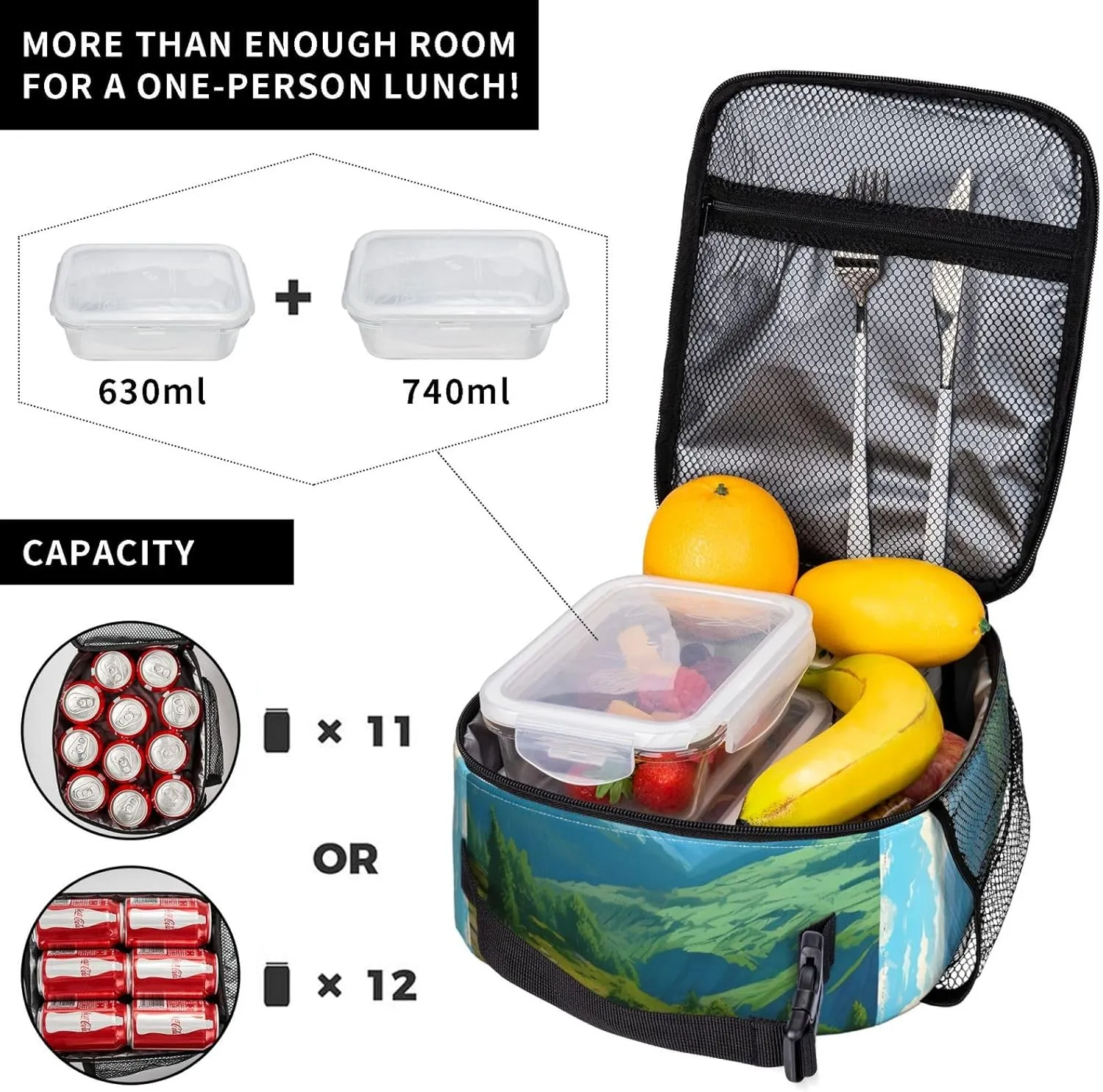 OSAM SPACE Insulated Lunch Bag for Adults Reusable Lunch Box Portable Cooler Tote Bag Large Lunch Container for Work Picnic (Grassland Forest)