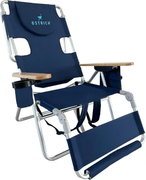 Ostrich Woody 3N1 Beach Chair with Cooler Bag - Face Opening - Portable, Reclining Lounger for Tanning - Face Hole for Reading on Stomach - Adjustable Footrest, Carry Straps - Aluminum (Navy Blue)