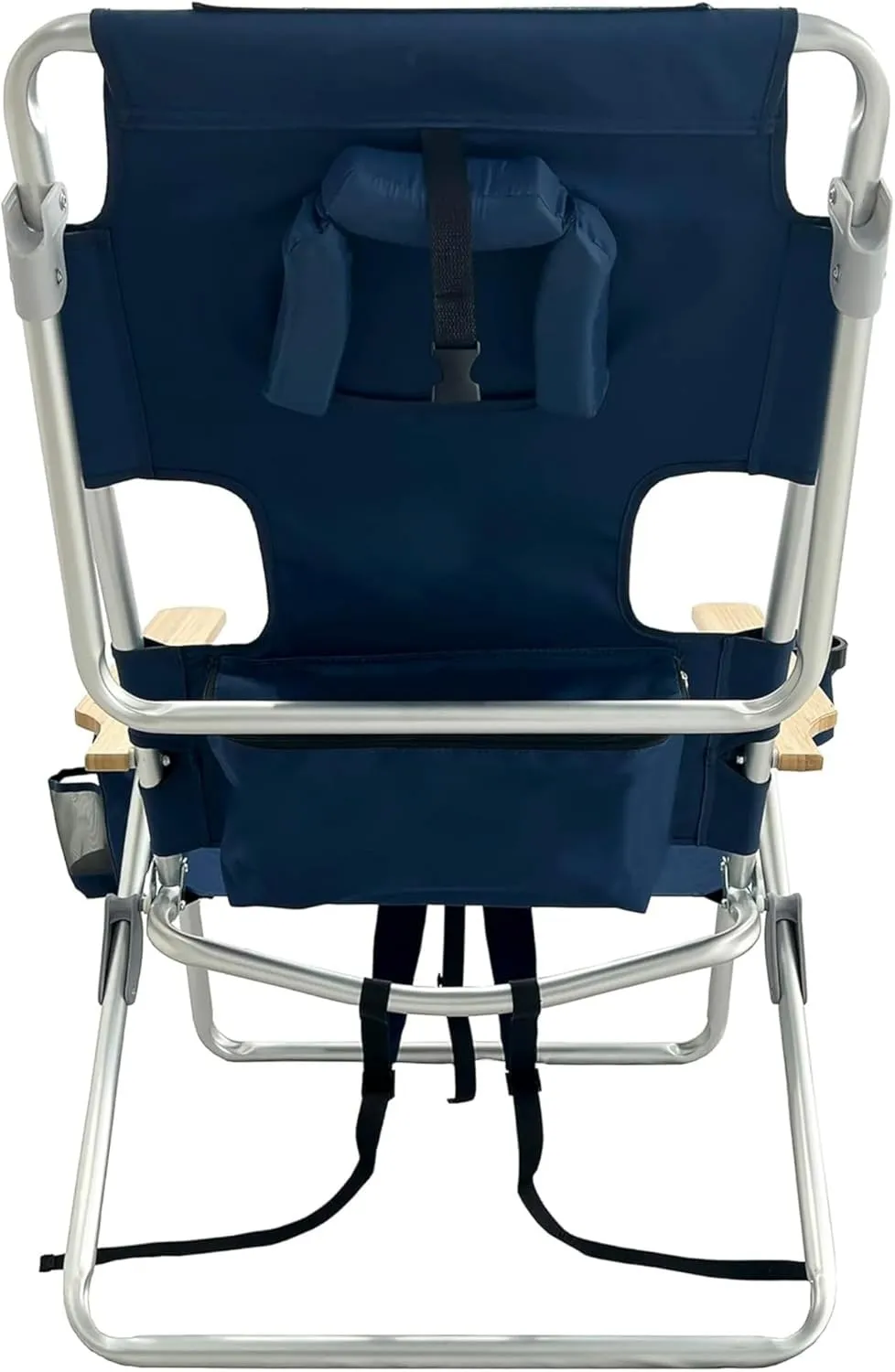 Ostrich Woody 3N1 Beach Chair with Cooler Bag - Face Opening - Portable, Reclining Lounger for Tanning - Face Hole for Reading on Stomach - Adjustable Footrest, Carry Straps - Aluminum (Navy Blue)