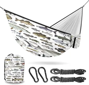 Outdoor Camping Hammock Sea Fish Pattern Double Single Hammocks with 2 Tree Straps, Lightweight Portable Heavy Duty Nylon Hammocks for Backpacking Travel Beach Backyard Patio Hiking
