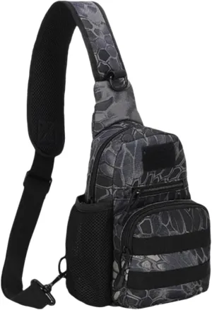 Outdoor Tactical Sling Bag MOLLE Chest Shoulder Backpack for Cycling, Fishing, Hiking EDC Crossbody Bag with Water Bottle Holder Pouch（Mandarin Black Python）