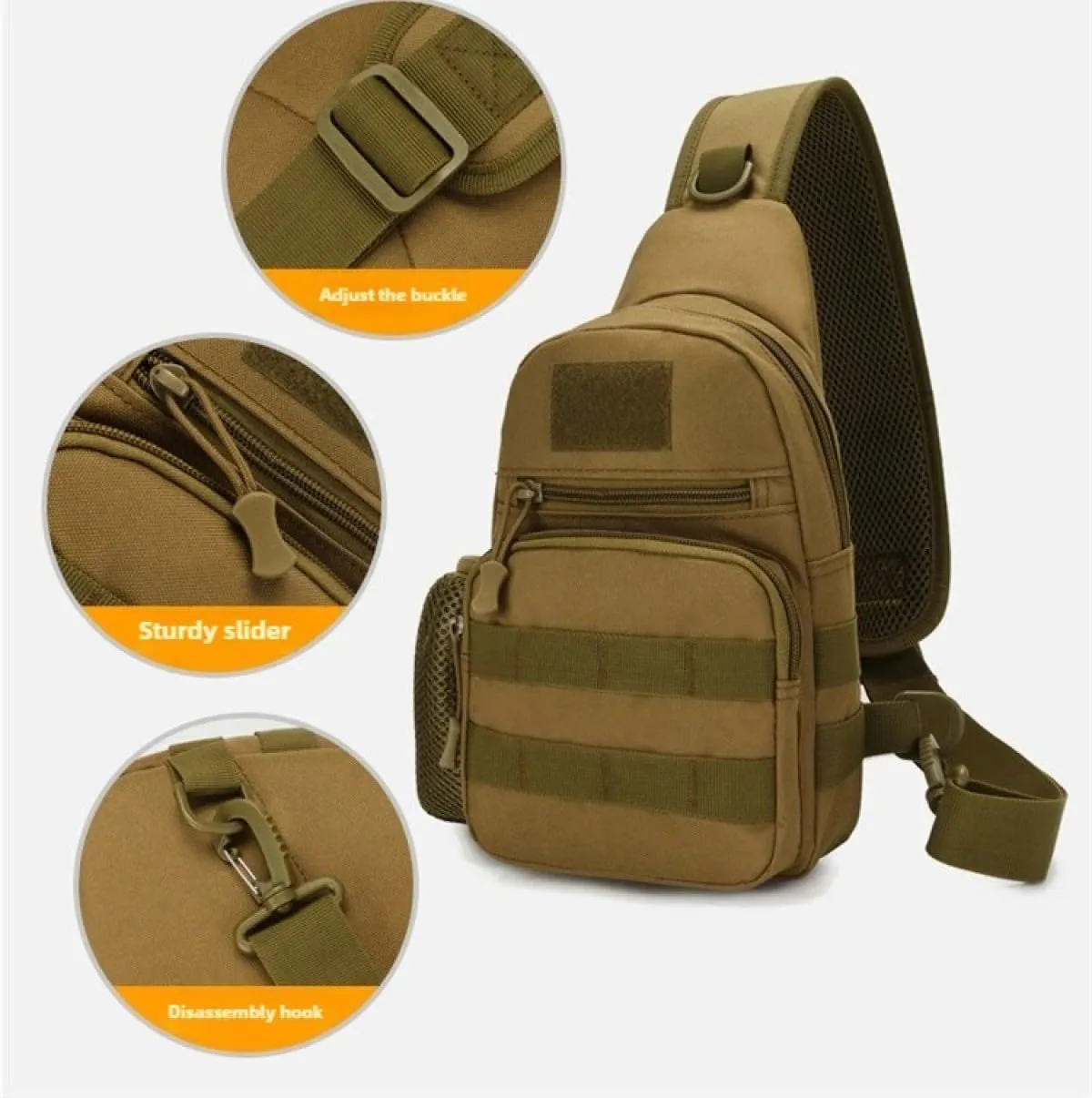 Outdoor Tactical Sling Bag MOLLE Chest Shoulder Backpack for Cycling, Fishing, Hiking EDC Crossbody Bag with Water Bottle Holder Pouch（Mandarin Black Python）