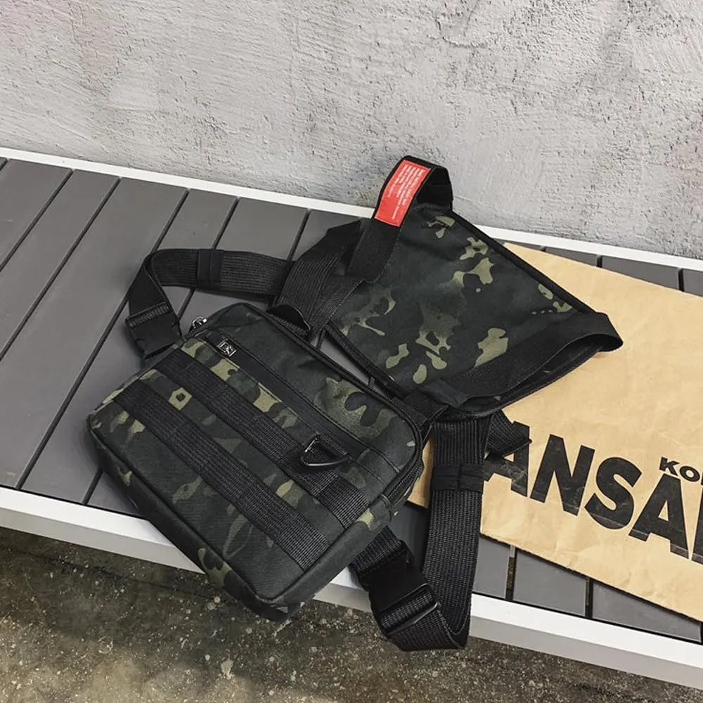 Outdoor Water Resistant Chest Bag For Men, Tactical EDC Chest Pack With Built-In Phone Holder, Lightweight Utility Chest Rig Pouch For Workouts, Running, Cycling, Hiking(Reflective stripes)