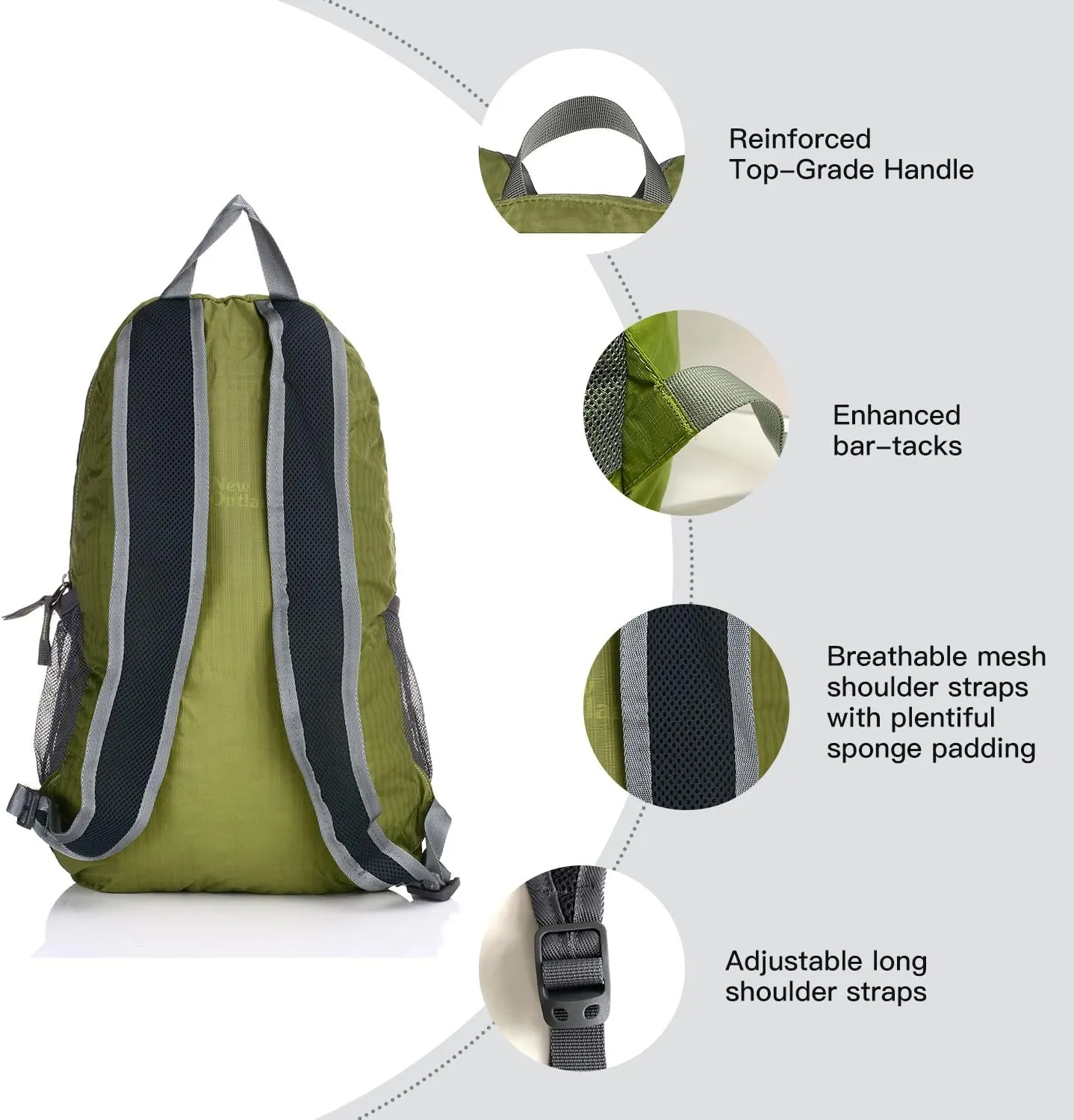 Outlander Packable Handy Lightweight Travel Hiking Backpack Daypack-Green-L